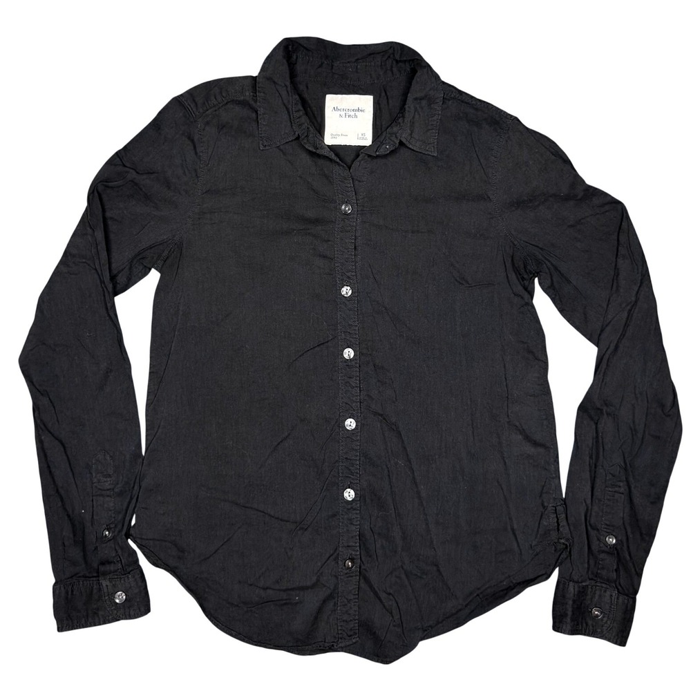Abercrombie & Fitch Button Down Shirt XS Black Long Sleeve Cotton Viscose Blend